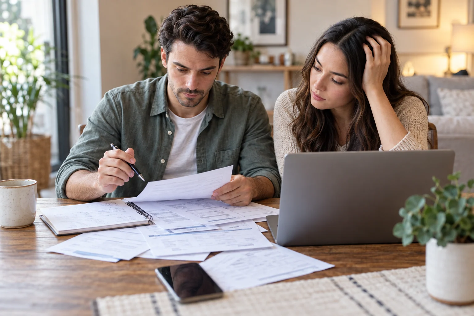 Couple reviewing household paperwork
