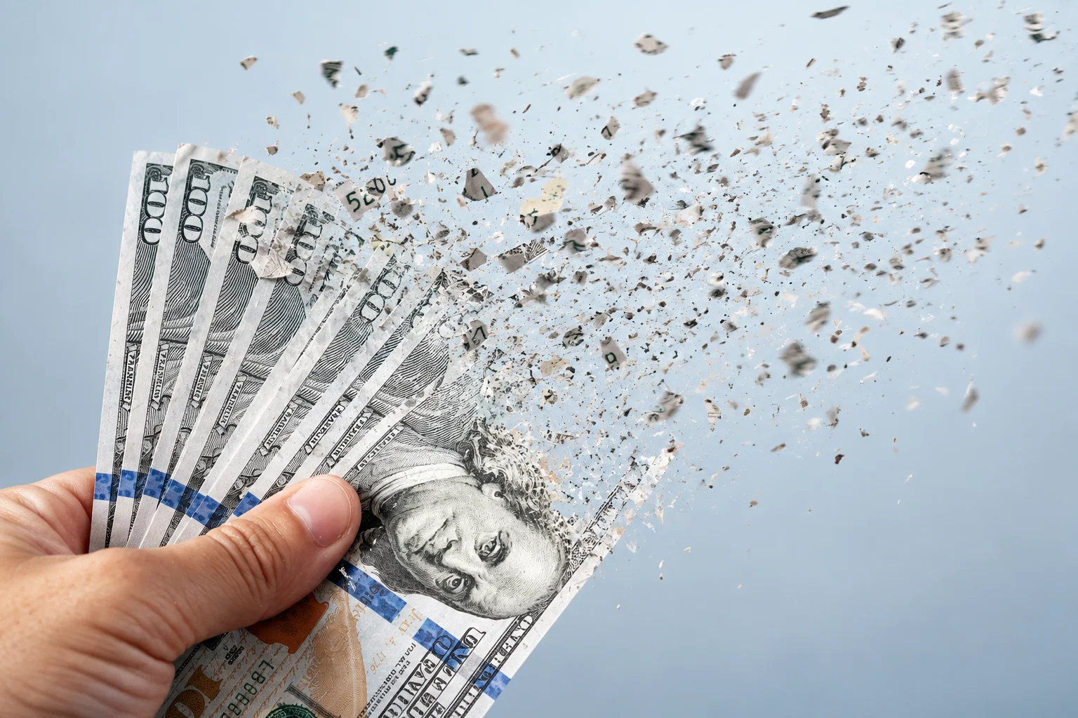 Money dissolving into the air