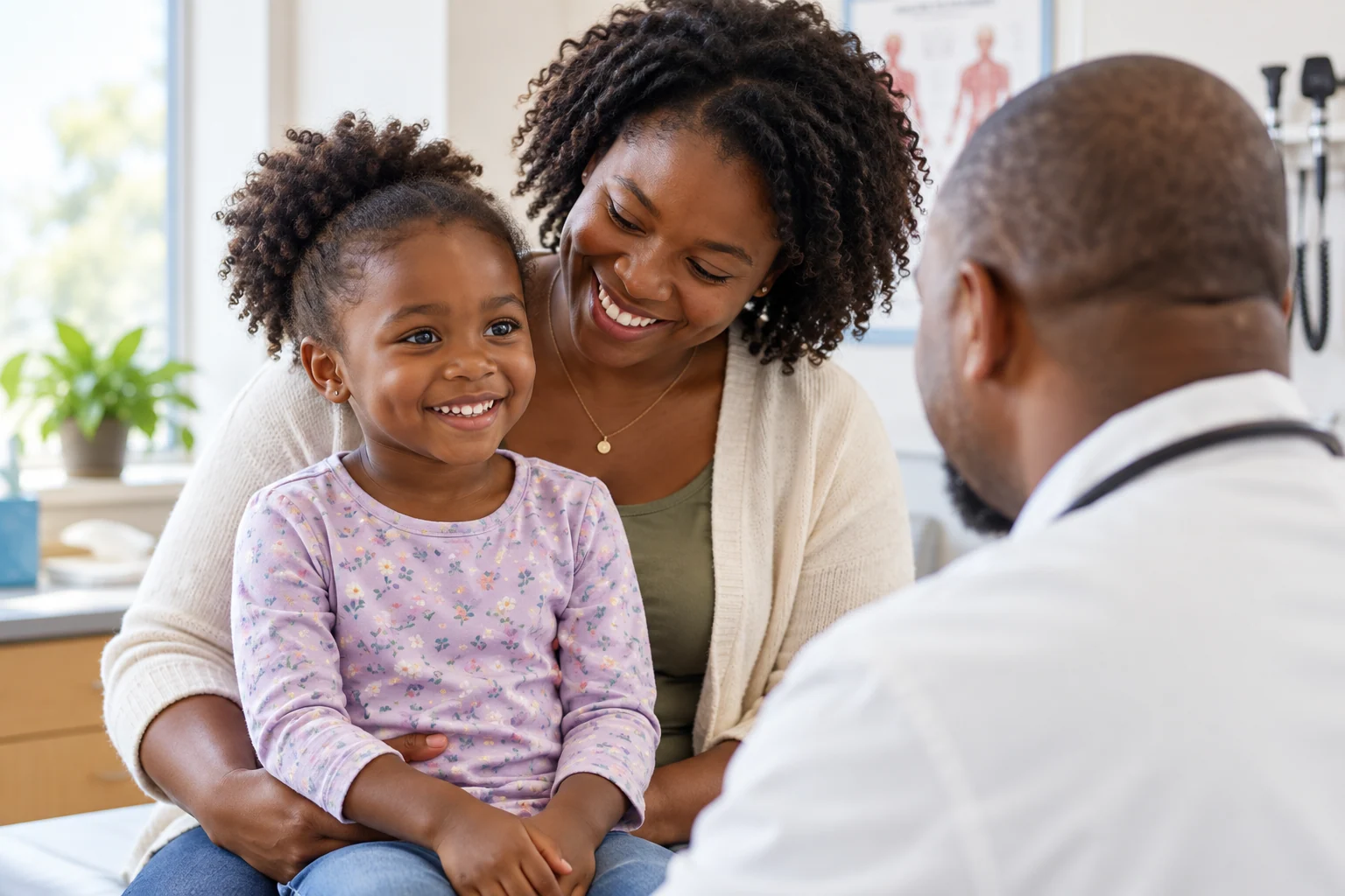 Mother and daughter speaking with a doctor