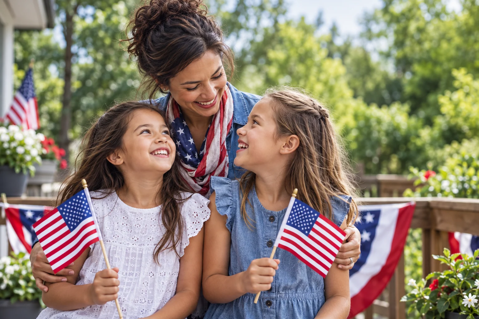 A mother and daughters celebrating together